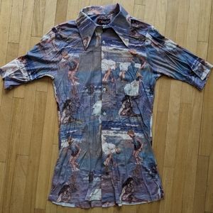 Vintage Corzini button up disco collar